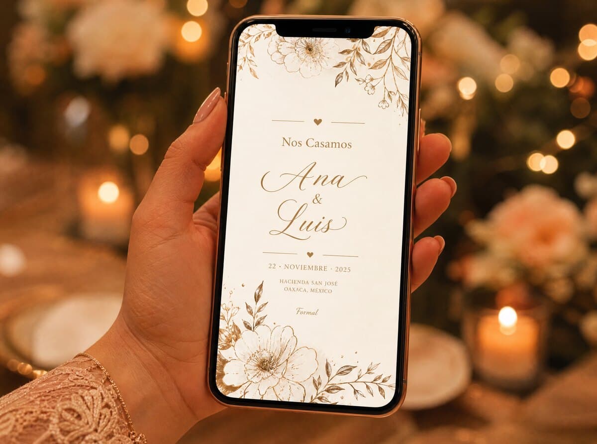Invitación de boda digital con RSVP integrado en el móvil