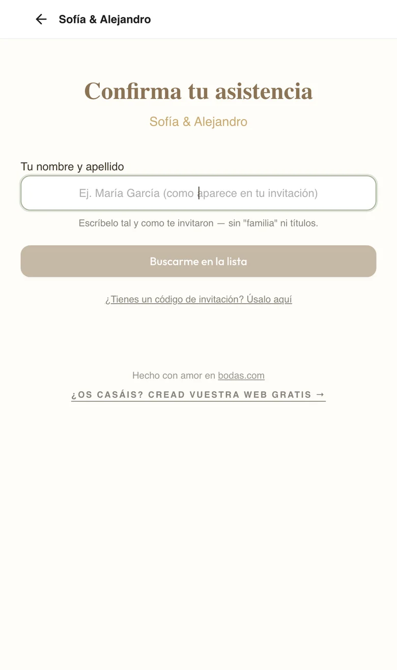 Formulario de confirmación de asistencia por nombre